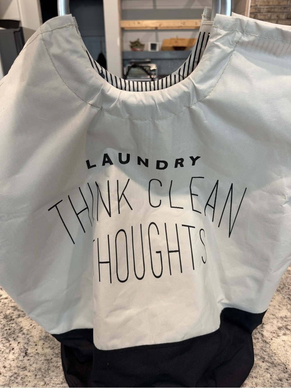 Laundry Think Clean Thoughts Canvas Hamper - White and Black